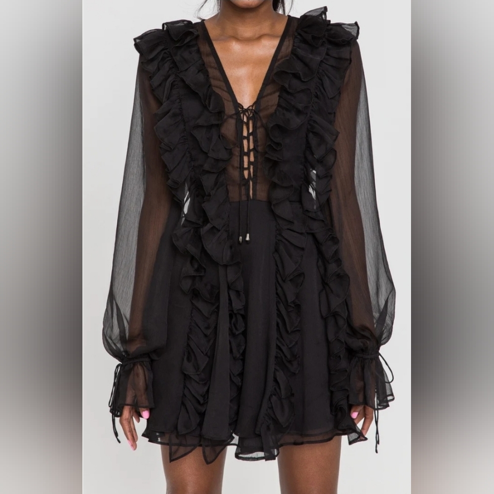 Endless Rose Dress Black Chiffon Ruffled Mini Women's Sz XS NWOT - Picture 1 of 8